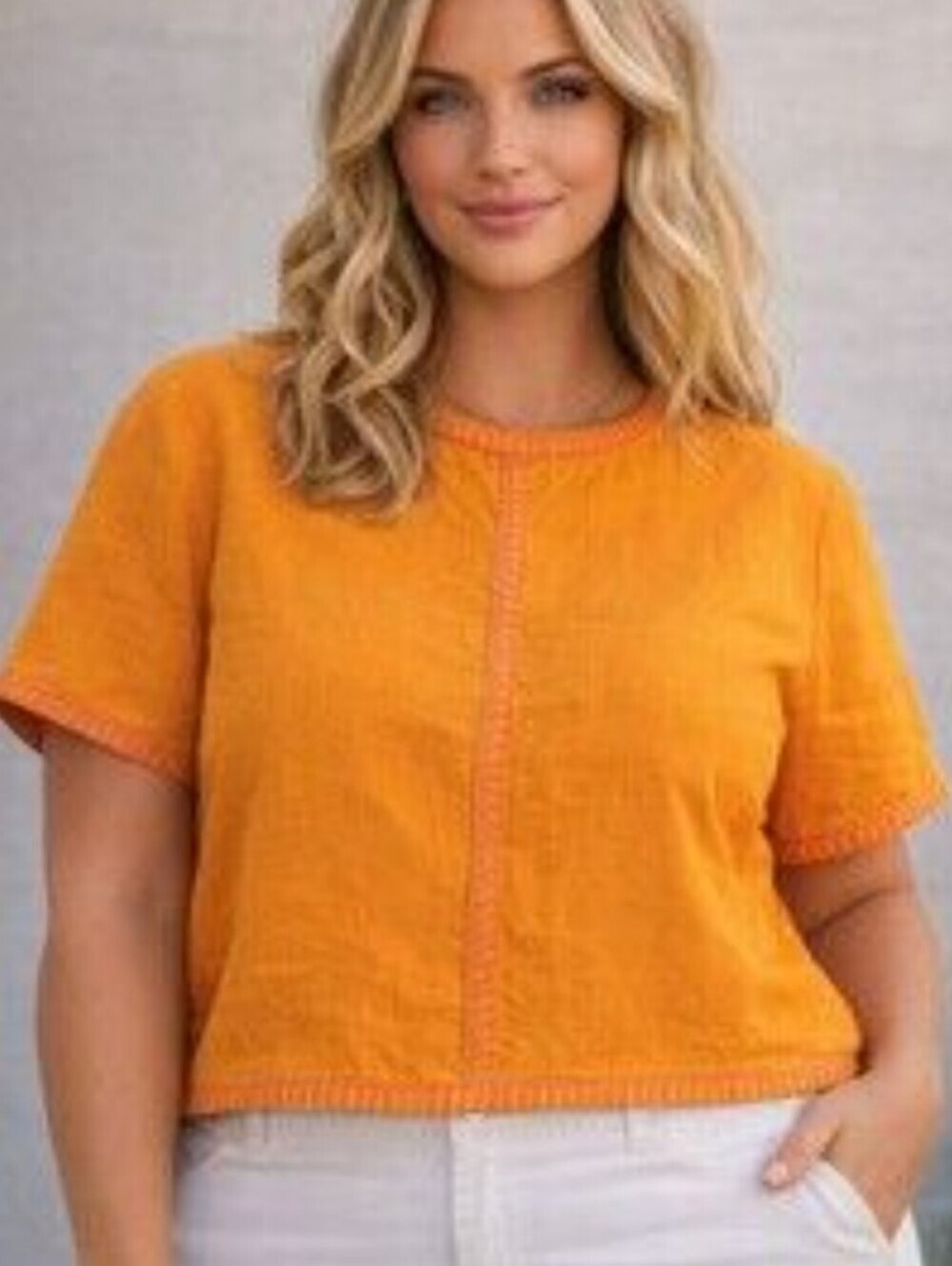 Magaschoni 100% European Linen Cropped Orange Blouse Small NWT